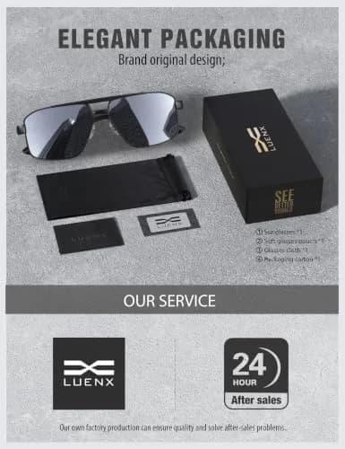 Luenx Polarized Aviator Sunglasses for Men & Women | 60mm (2.36 in) Square Lens thumbnail 6