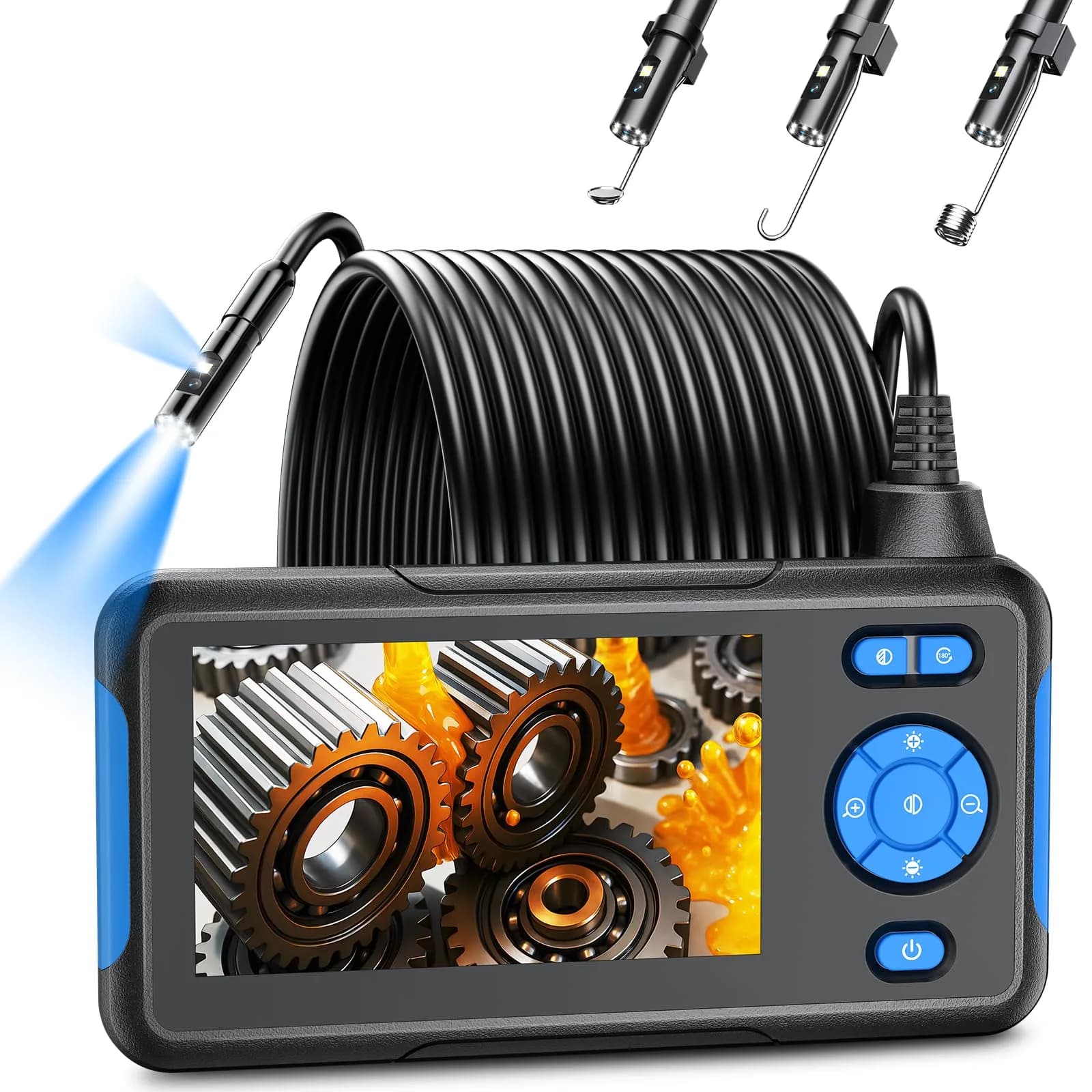 T TAKMLY Dual Lens Endoscope Camera 1080P HD 4.3'' Screen 5m (16.4FT) | IP67 Waterproof Inspection Snake Camera with 8 LEDs - main product image