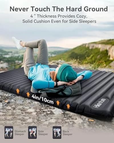 Hikenture Double Sleeping Pad, 4-in Thick Camping Mattress | Bed-like Comfort Outdoors thumbnail 3