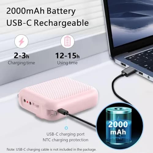 Norwii Bluetooth Voice Amplifier with Wired Microphone Headset & 2000mAh Battery | Pink, 10W Output thumbnail 4
