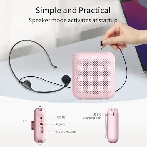 Norwii Bluetooth Voice Amplifier with Wired Microphone Headset & 2000mAh Battery | Pink, 10W Output thumbnail 7