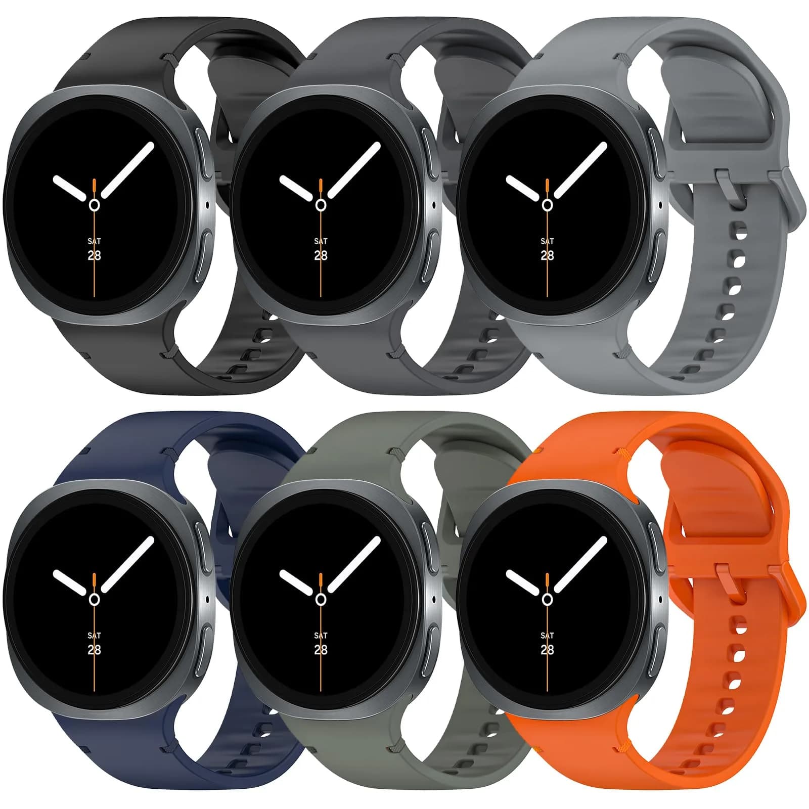 BandRain 6 Pack Silicone Sport Bands for Samsung Galaxy Watch 9/8/8 Classic 40mm 44mm 46mm | Breathable & Waterproof — 6-Pack
