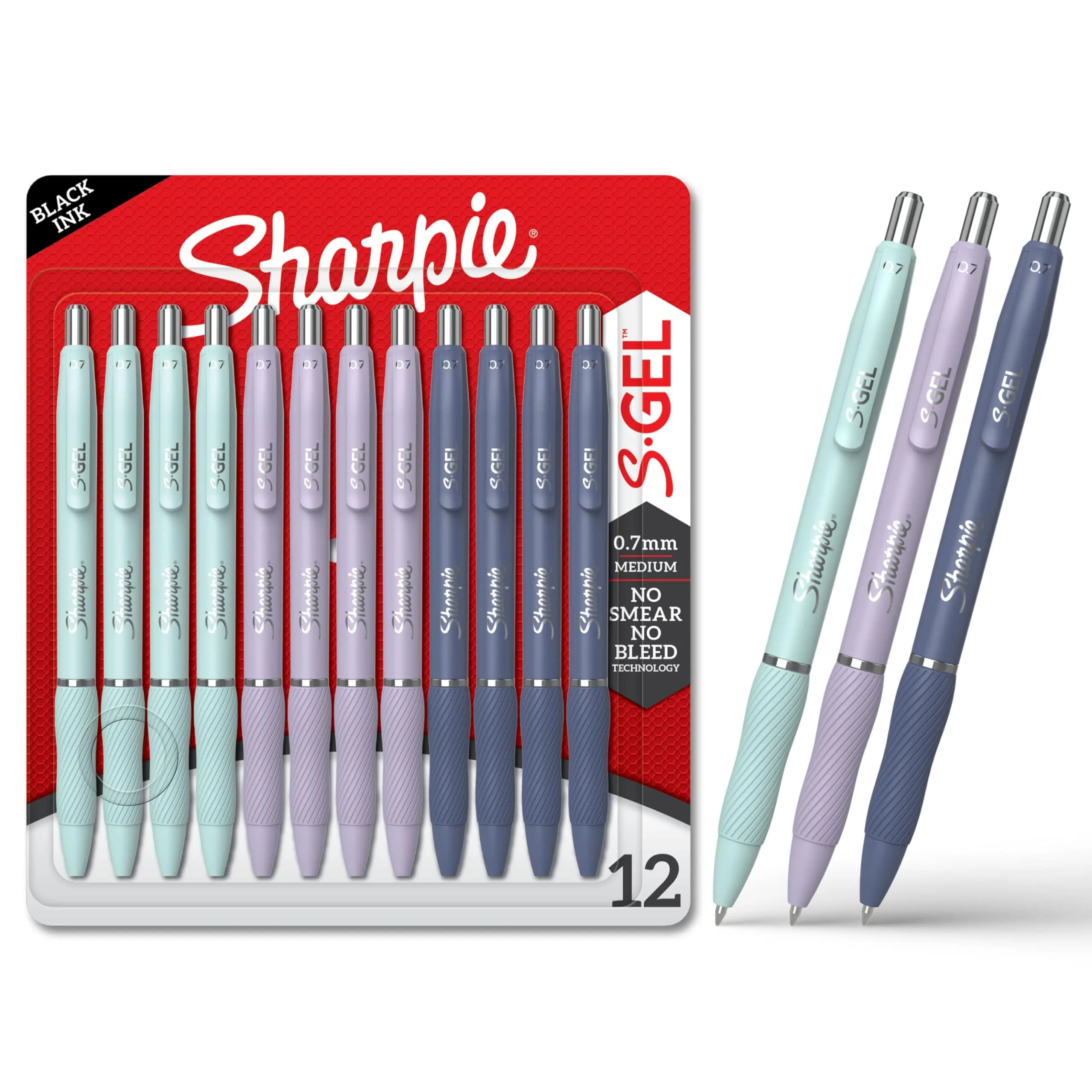 Sharpie S-Gel Gel Pens, Medium Point (0.7mm), Assorted Fashion Barrels, Black Ink, 12 Count | Smooth Ink Flow Writing Instrument