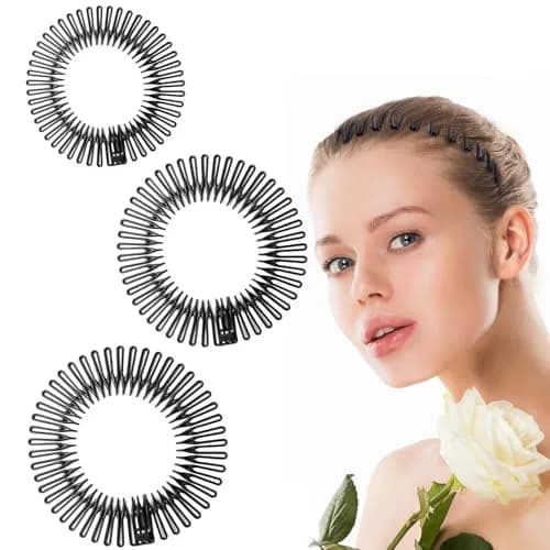 TUICARE Flexible Plastic Circular Stretch Hair Combs Headband Holder 10.5cm (3-Pack, Black) | No-Slip Grip for All Hair Types thumbnail 6