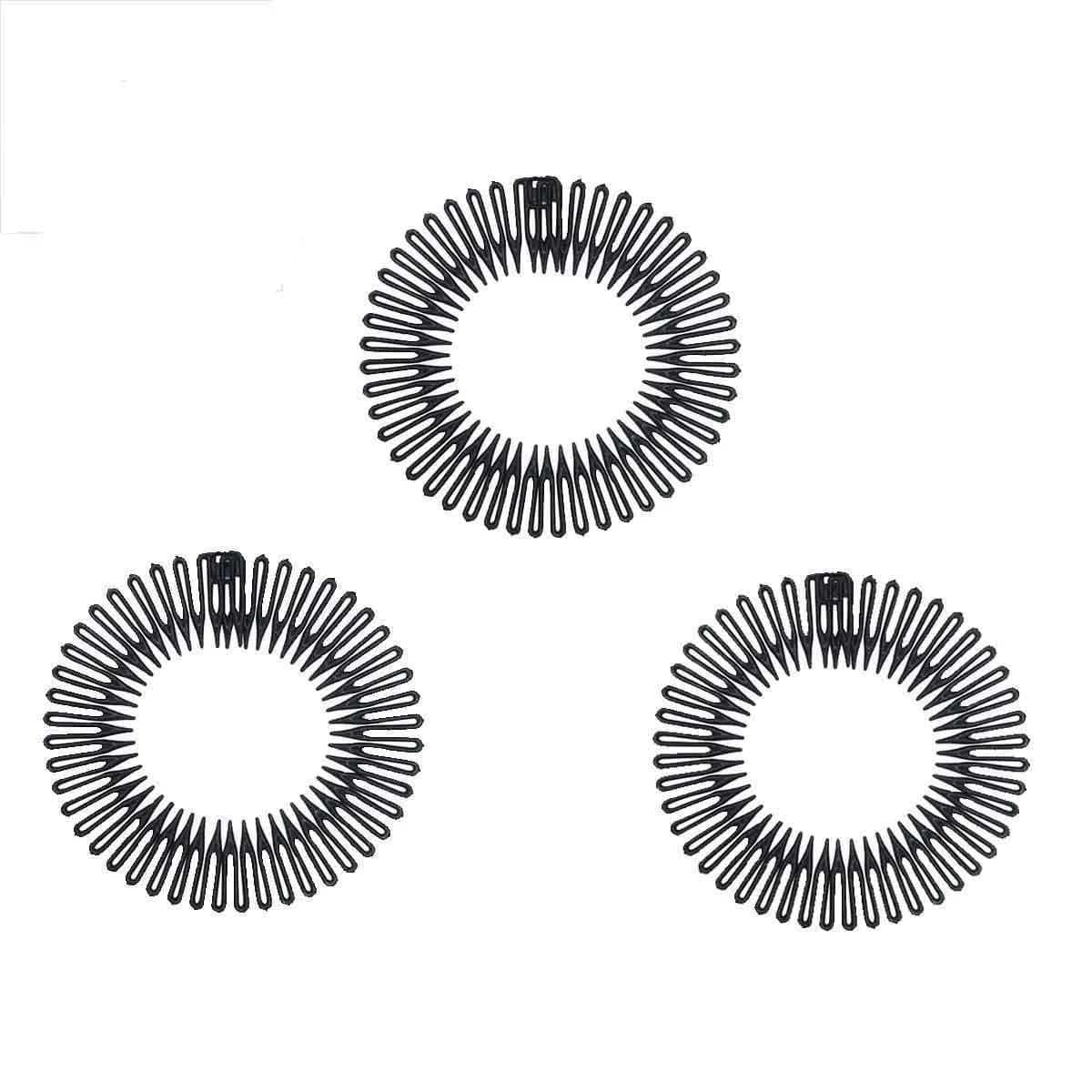 TUICARE Flexible Plastic Circular Stretch Hair Combs Headband Holder 10.5cm (3-Pack, Black) | No-Slip Grip for All Hair Types - main product image