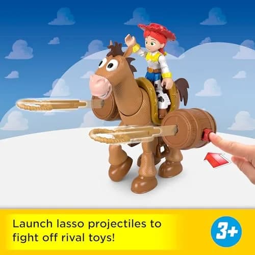 Fisher-Price Imaginext Toy Story Jessie & Bullseye Play Set 3-inch Action Figure, Bullseye Horse, Saddle & Lasso Projectiles | ASTM-Tested thumbnail 2