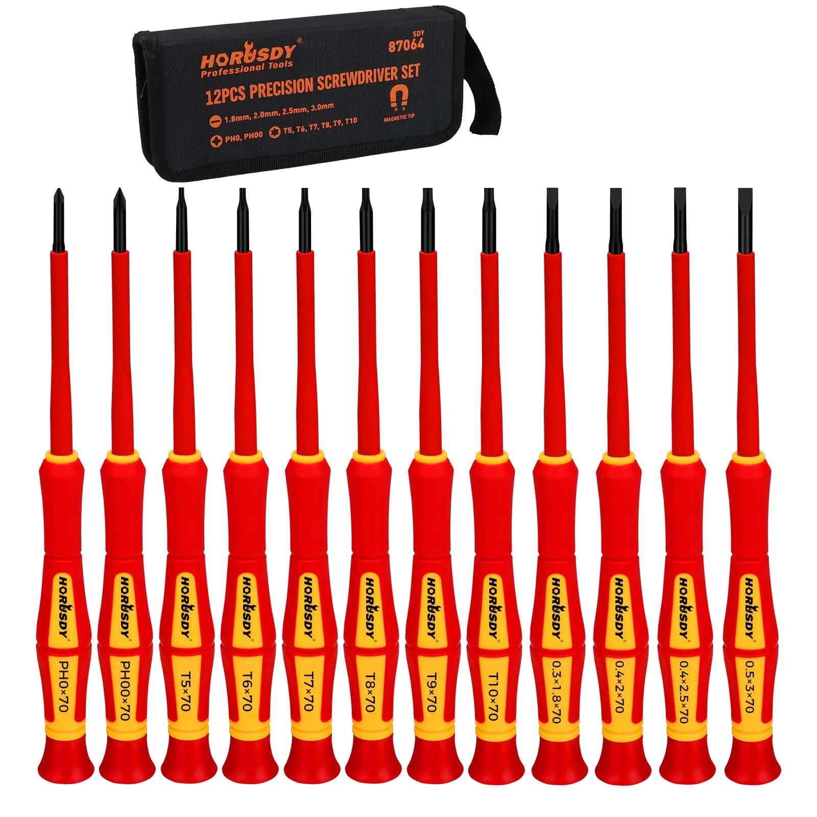 HORUSDY 1000V 6-Piece Mini Insulated Screwdriver Set | Magnetic Tip, Slotted & Phillips, for Electrical & Micro Projects — 12-Piece Precision Screwdriver Set