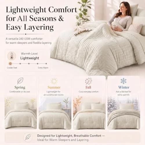 CozyLux Oversized King Comforter Set 120x98 in (305x249 cm), 7-Piece Beige Seersucker Bedding Set | OEKO-TEX Certified thumbnail 8