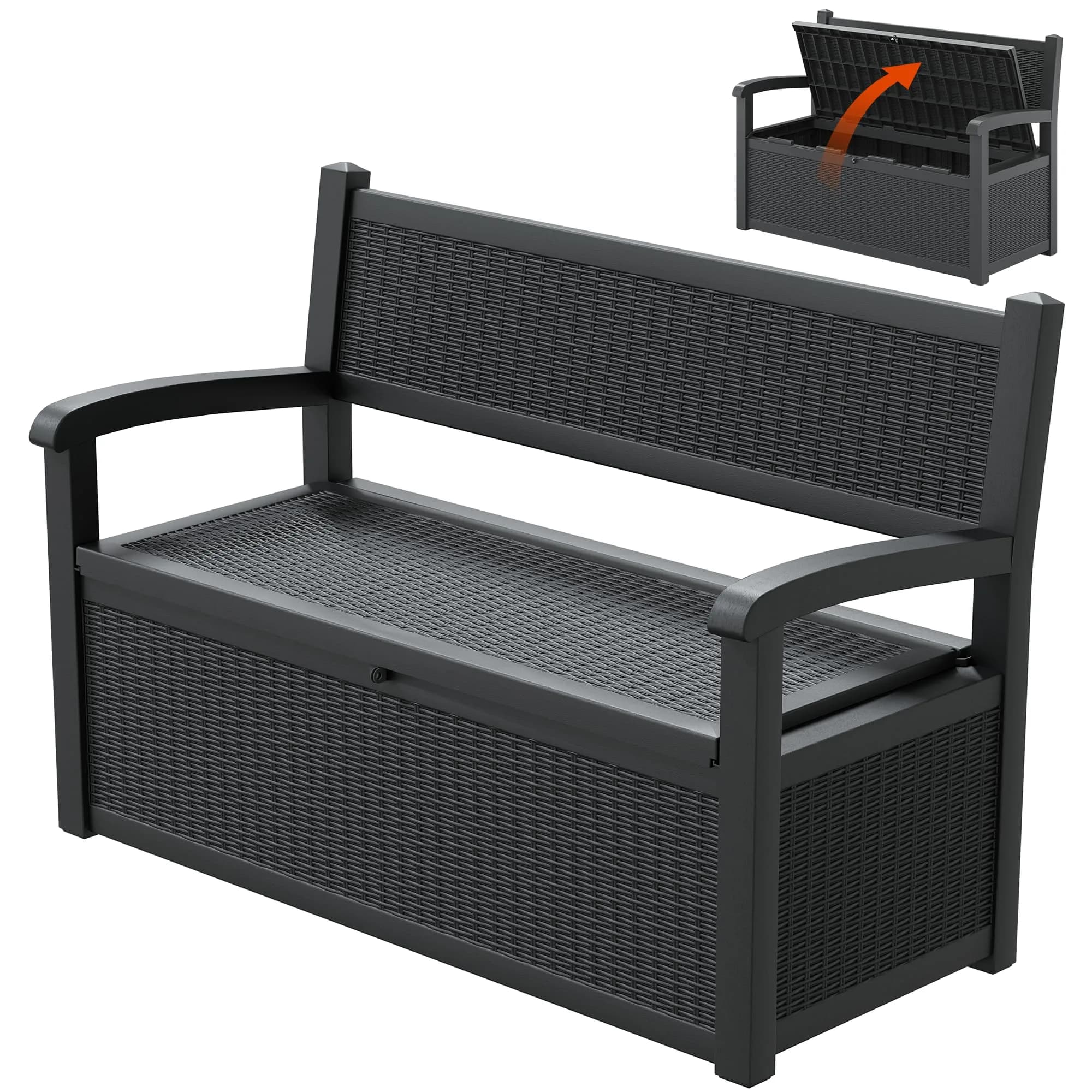 LHBcraft 70 Gallon Lockable Outdoor Storage Bench Waterproof | Heavy-Duty Garden & Patio Seat