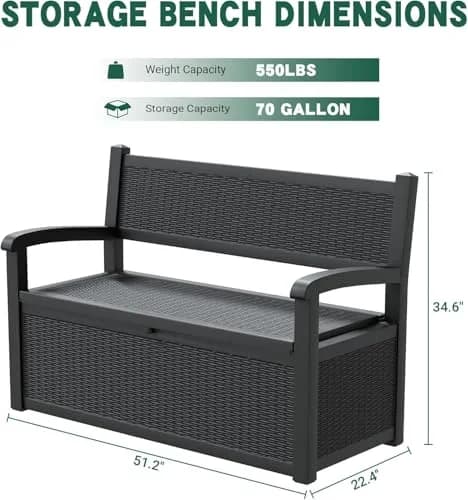 LHBcraft 70 Gallon Lockable Outdoor Storage Bench Waterproof | Heavy-Duty Garden & Patio Seat thumbnail 3