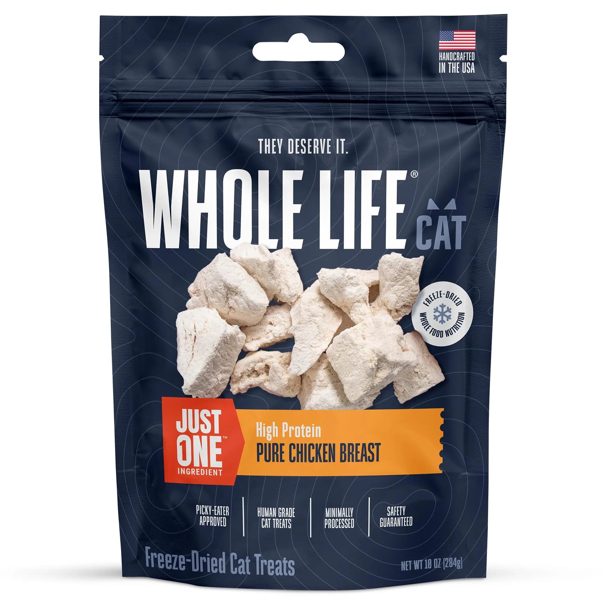 Whole Life Pet Products Just One Chicken Freeze Dried Cat Treats 113g (4 oz) | Single Ingredient Protein-Rich Cat Snacks — 10 Ounce