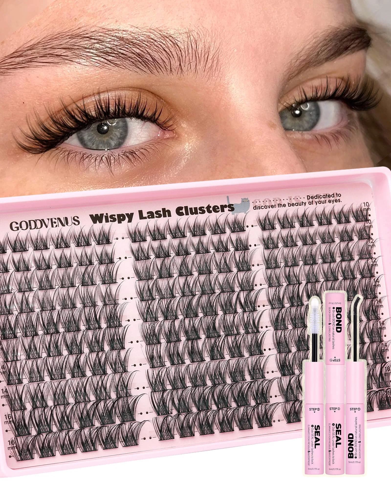 Goddvenus Wispy Lash Clusters 180pcs (C Curl) | Natural DIY Lash Extension Kit