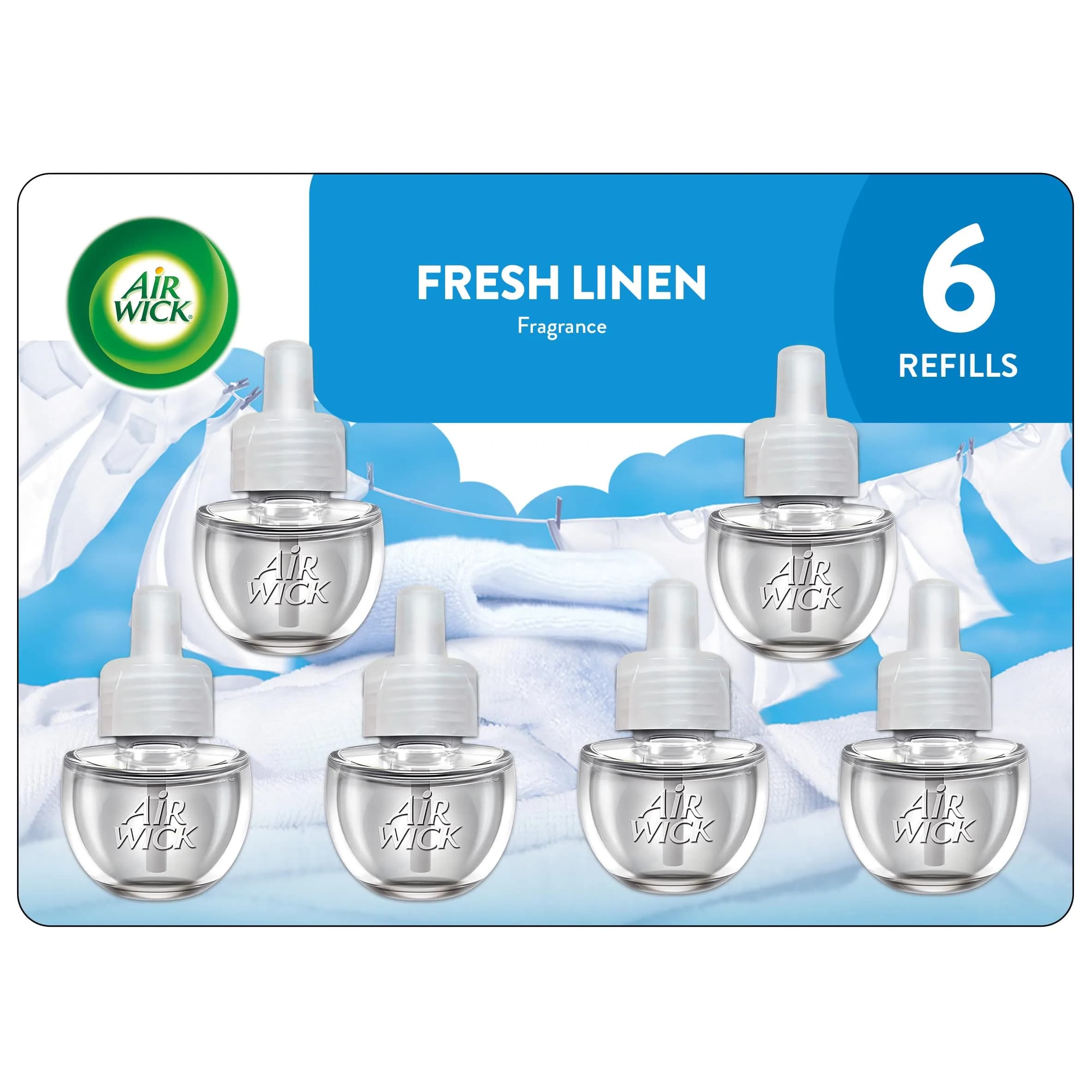 Air Wick Plug-In Scented Oil Refills Fresh Linen 6 Count (45 Days/Refill) | Continuous Fragrance for Homes & Offices