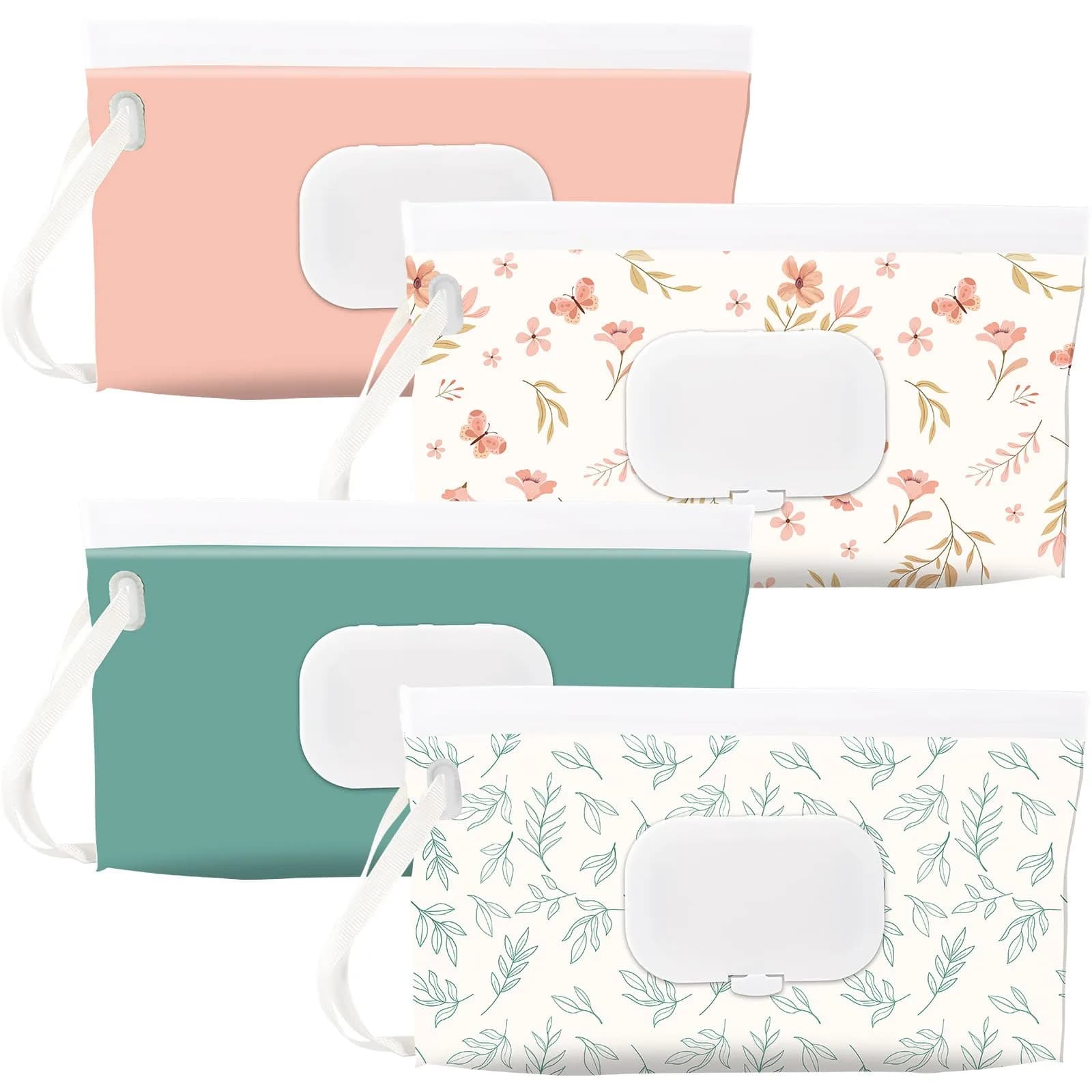 FEBSNOW 4Pcs Baby Wipe Dispenser Holder | Portable Refillable Wet Wipe Pouch