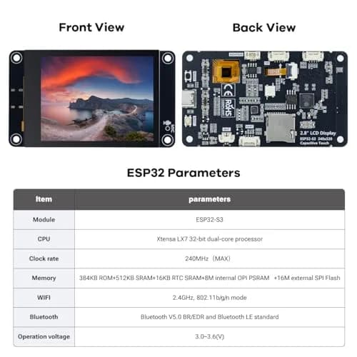 Hosyond ESP32-S3 Touchscreen Module, 2.8" 240x320 IPS LCD with WiFi Bluetooth, Capacitive Touch for Arduino IoT Projects thumbnail 5