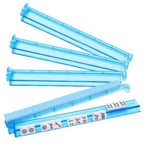 CAYOULR Blue Mahjong Racks with Pushers Set of 4 Clear Acrylic Holders | ASTM-Tested for Kids 3-6 thumbnail 1