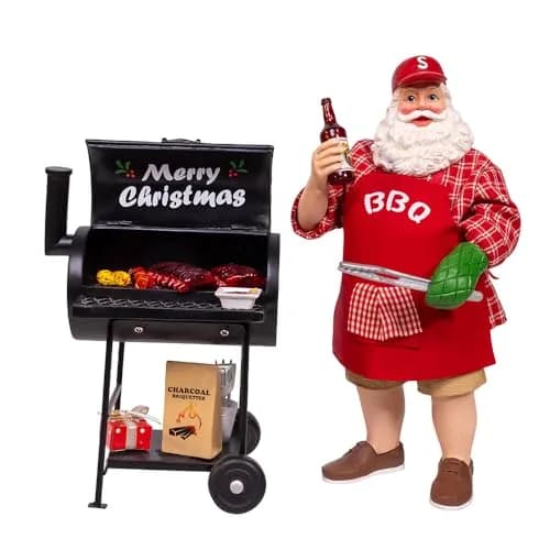 Kurt Adler 10.75" Barbecue Grill Santa Figurine 2-Piece Set | Festive Holiday Decor thumbnail 1