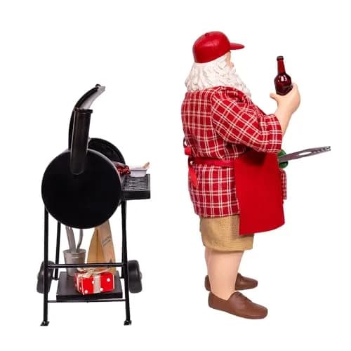 Kurt Adler 10.75" Barbecue Grill Santa Figurine 2-Piece Set | Festive Holiday Decor thumbnail 2