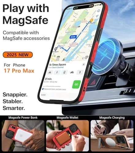 WTCASE Magnetic for iPhone 17 Pro Leather Case | Slim Protective Leather Cover with Built-in Kickstand, MagSafe Compatible, Red thumbnail 4