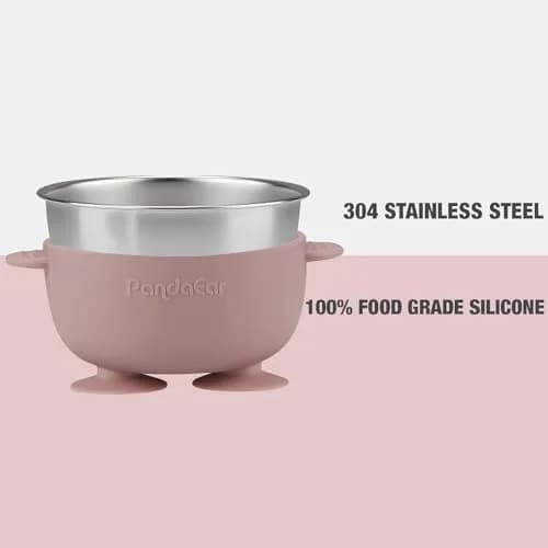 PandaEar Stainless Steel Baby Suction Bowls 3 Pack | Non-Slip, Unbreakable & Mess-Free (Pink) thumbnail 5