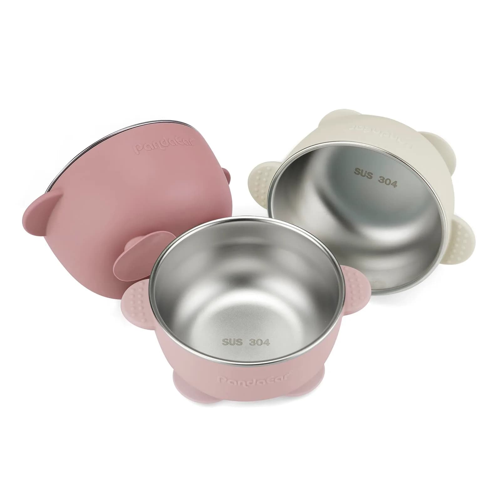 PandaEar Stainless Steel Baby Suction Bowls 3 Pack | Non-Slip, Unbreakable & Mess-Free (Pink) - main product image