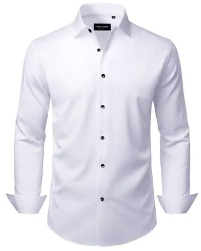 Alimens & Gentle White Men's Classic Fit Long Sleeve Dress Shirt | 94% Polyester, 6% Spandex thumbnail 1