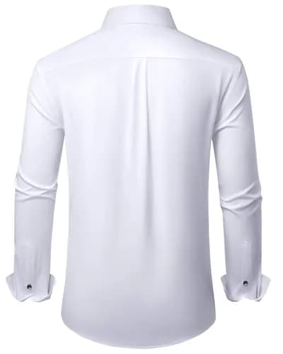 Alimens & Gentle White Men's Classic Fit Long Sleeve Dress Shirt | 94% Polyester, 6% Spandex thumbnail 2