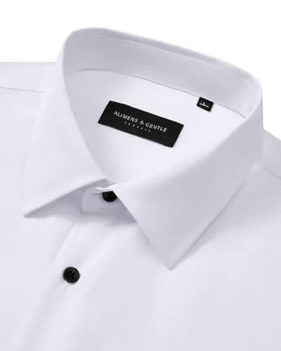 Alimens & Gentle White Men's Classic Fit Long Sleeve Dress Shirt | 94% Polyester, 6% Spandex thumbnail 3