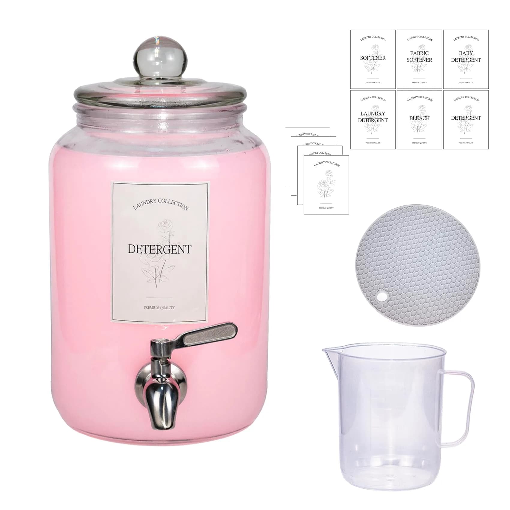 ChildLike Water Dispenser 108oz | Leak-Proof Glass Laundry Organizer