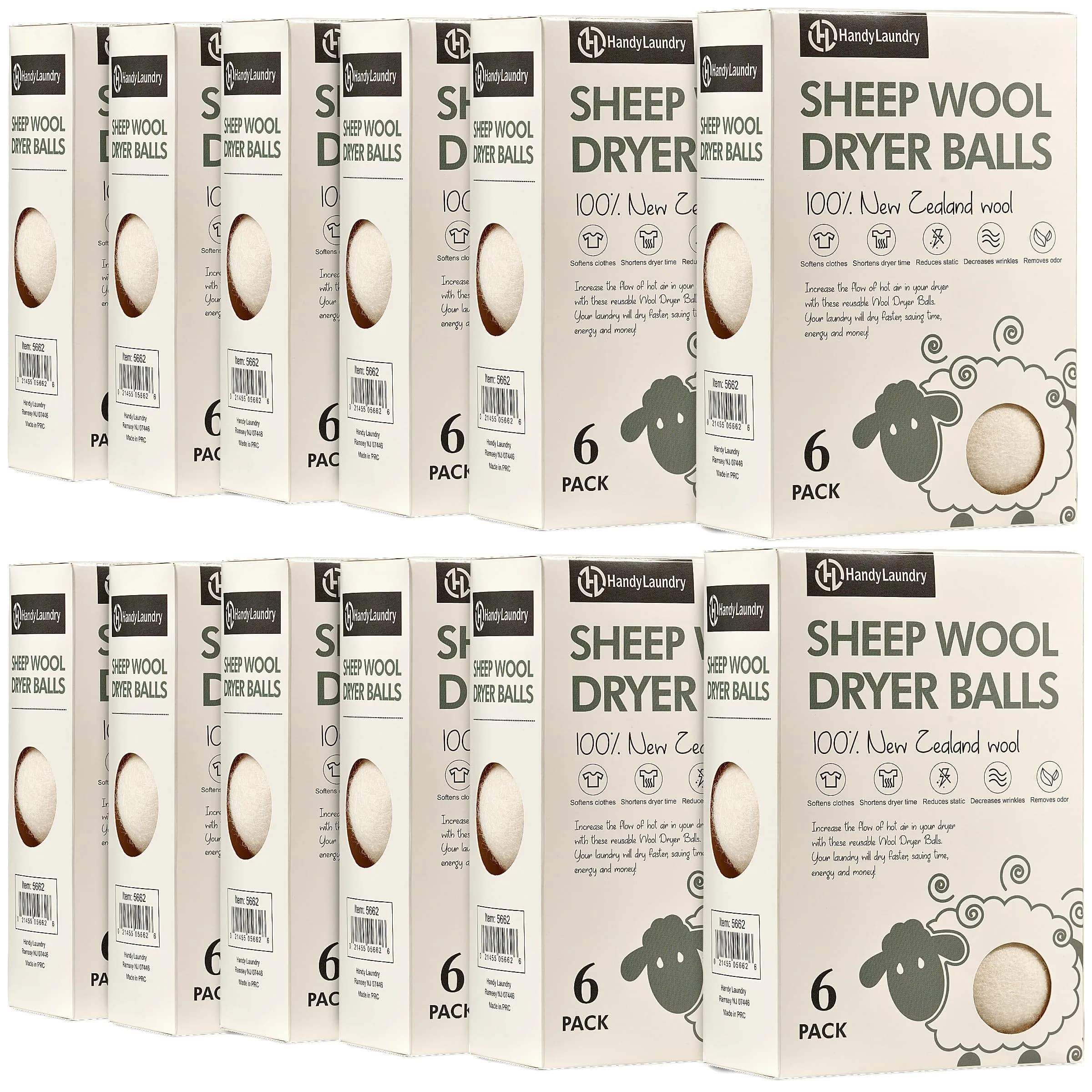 Handy Laundry Wool Dryer Balls Bulk 72-Pack | Reusable Natural Fabric Softener