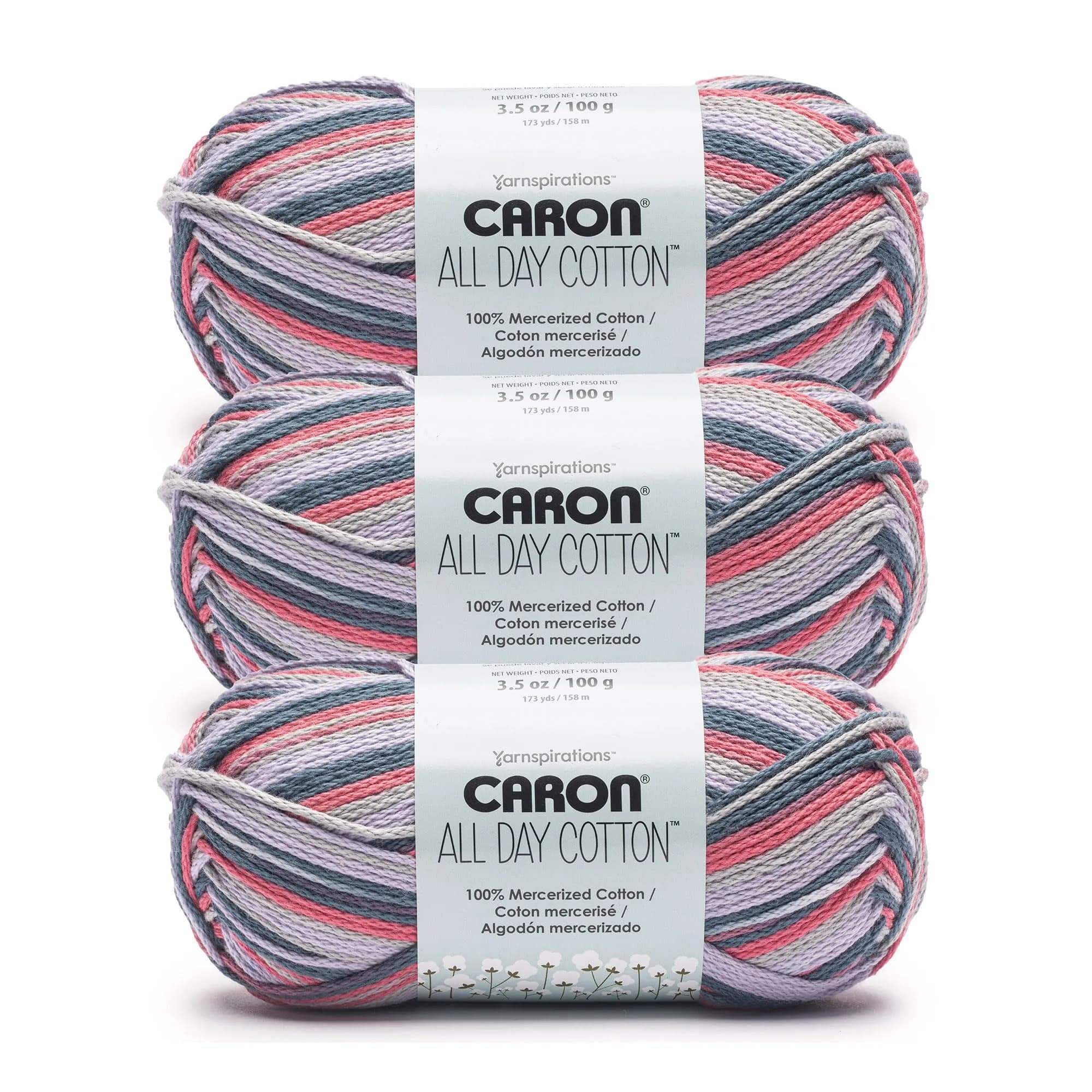 Caron All Day Cotton Prints Yarn Morning Air 100g (3.52oz) | 100% Mercerized Cotton for Crochet & Knitting - main product image