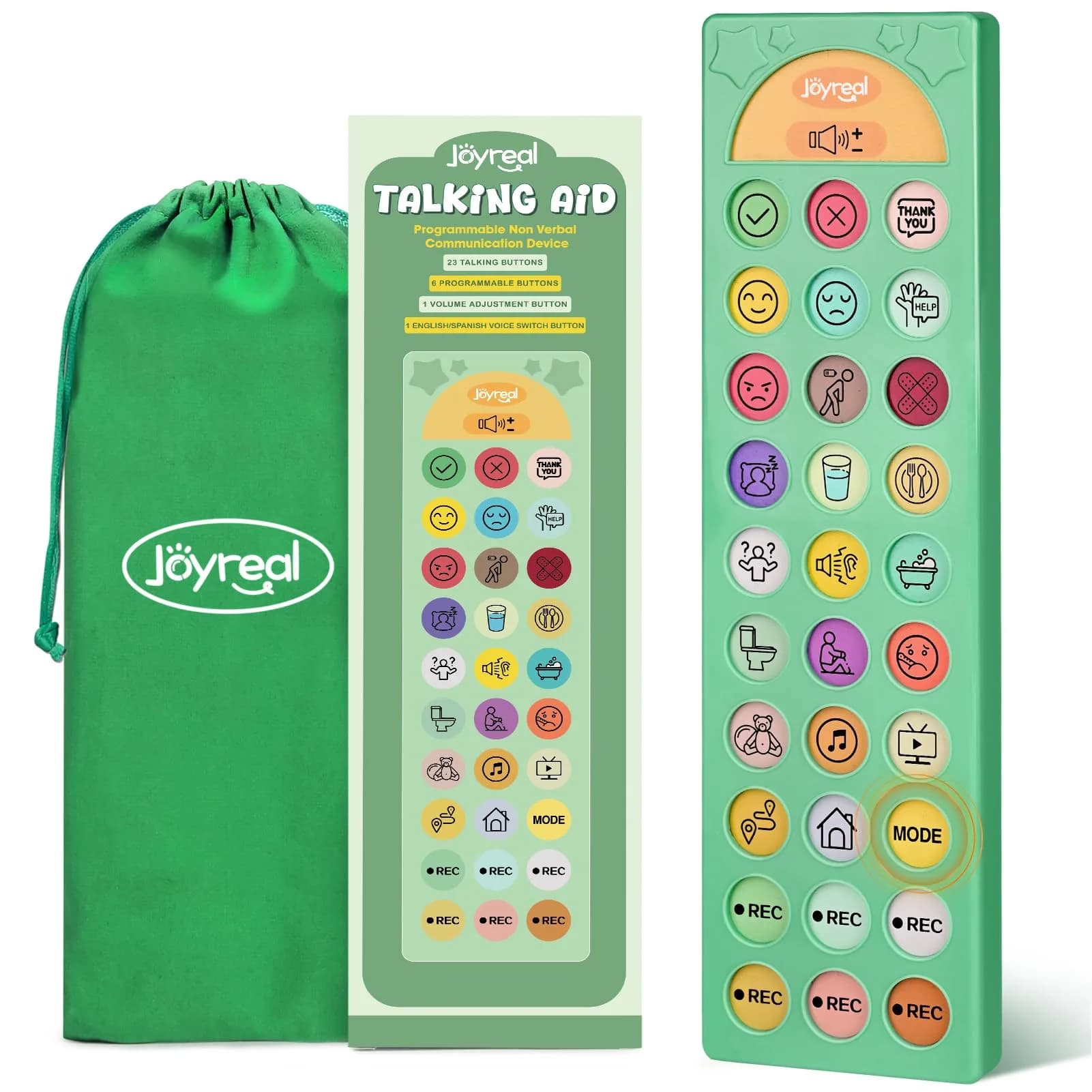 Joyreal AAC Device for Autism, Non-Verbal Communication Tool with 24 Buttons & 6 Programmable Options | Blue — Green