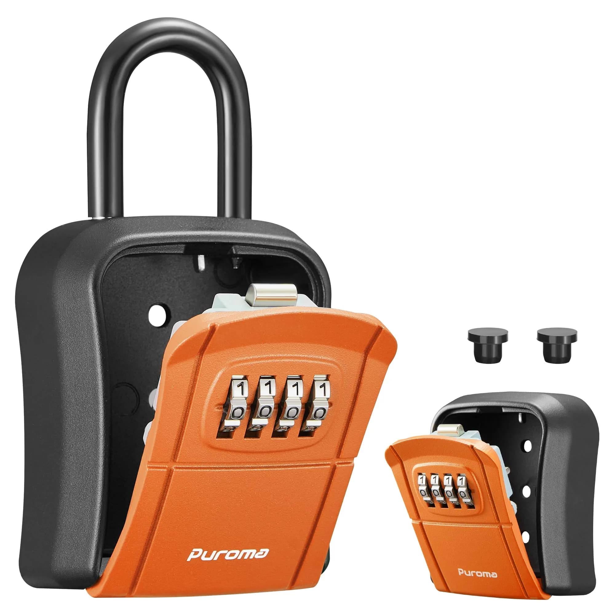 Puroma Outdoor Key Lock Box Orange | 4-Digit Combination Lockbox for Home & Office