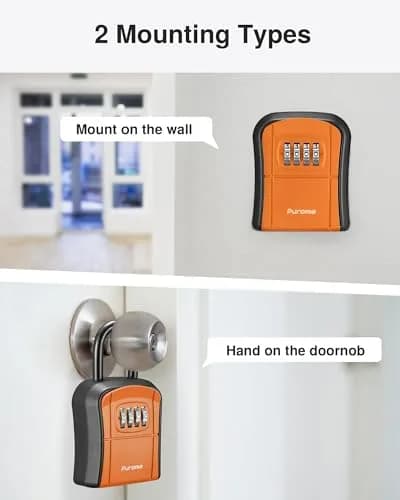 Puroma Outdoor Key Lock Box Orange | 4-Digit Combination Lockbox for Home & Office thumbnail 2