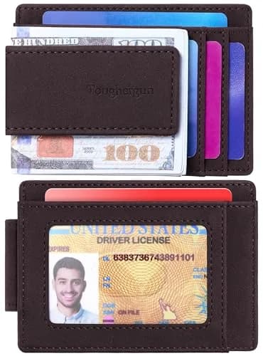 Toughergun Slim Wallet for Men RFID Blocking Money Clip, Minimalist Front Pocket Credit Card Holder, Magnetic Thin Mens Wallets with ID Window (Deep Purple) thumbnail 2