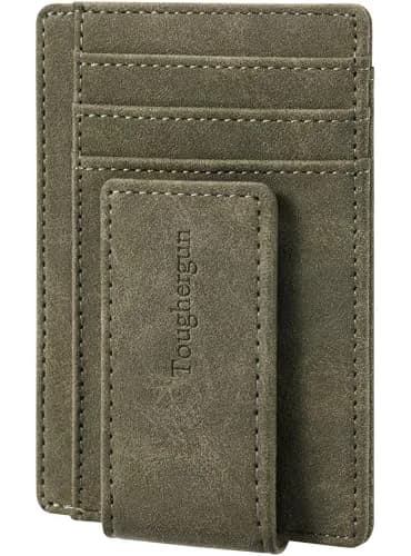 Toughergun Slim Grass Green RFID Blocking Money Clip Wallet - Minimalist Front Pocket Credit Card Holder thumbnail 1