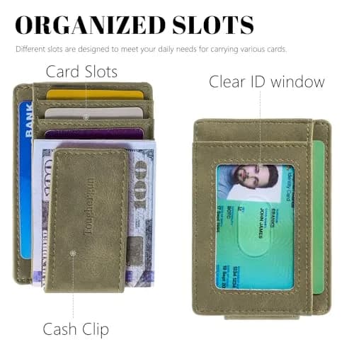 Toughergun Slim Grass Green RFID Blocking Money Clip Wallet - Minimalist Front Pocket Credit Card Holder thumbnail 4
