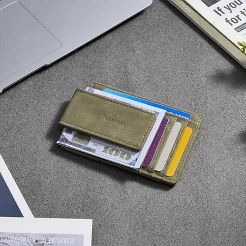 Toughergun Slim Grass Green RFID Blocking Money Clip Wallet - Minimalist Front Pocket Credit Card Holder thumbnail 3