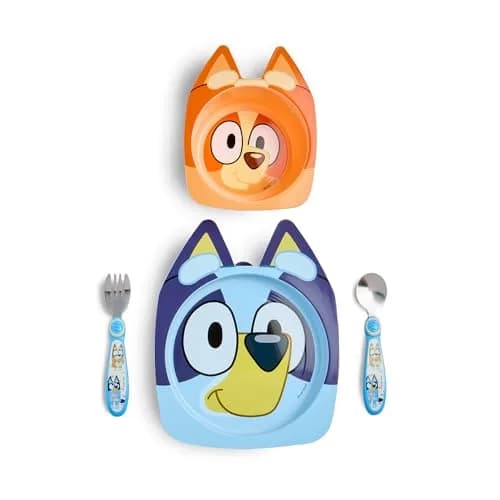 The First Years Bluey Kids Dinnerware Set with Suction Plate, Bowl, Fork & Spoon | 4-Piece Toddler Feeding Essentials thumbnail 1