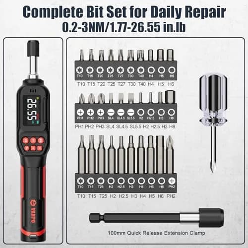 VANPO Digital Torque Screwdriver 1.77-26.55 in.lb (0.2-3Nm) | ±2% Accuracy Precision Tool thumbnail 5