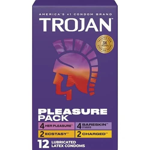 TROJAN Pleasure Pack Assorted Latex Condoms - 12 Count | Natural Feeling & Trusted Protection thumbnail 1