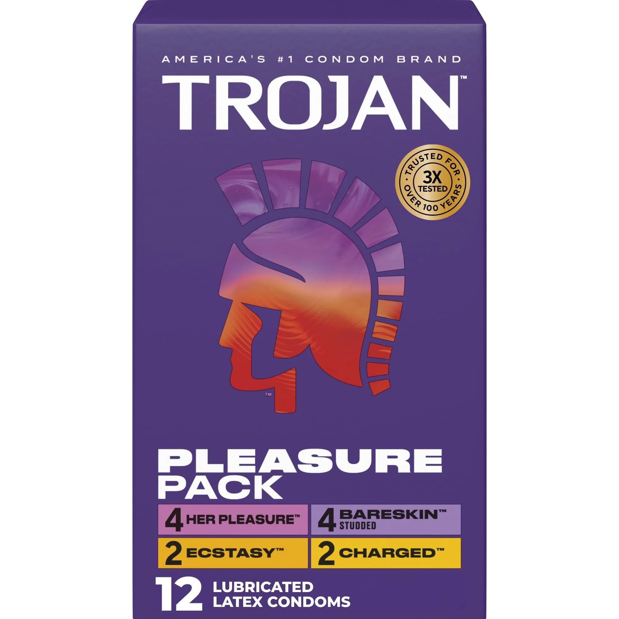 TROJAN Pleasure Pack Assorted Latex Condoms - 12 Count | Natural Feeling & Trusted Protection