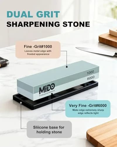 MIDO Professional Abrasive 1000/6000 Grit Knife Sharpening Stone Dual Sided Whetstone with Non-Slip Rubber Base, 18cm (7.09") thumbnail 2
