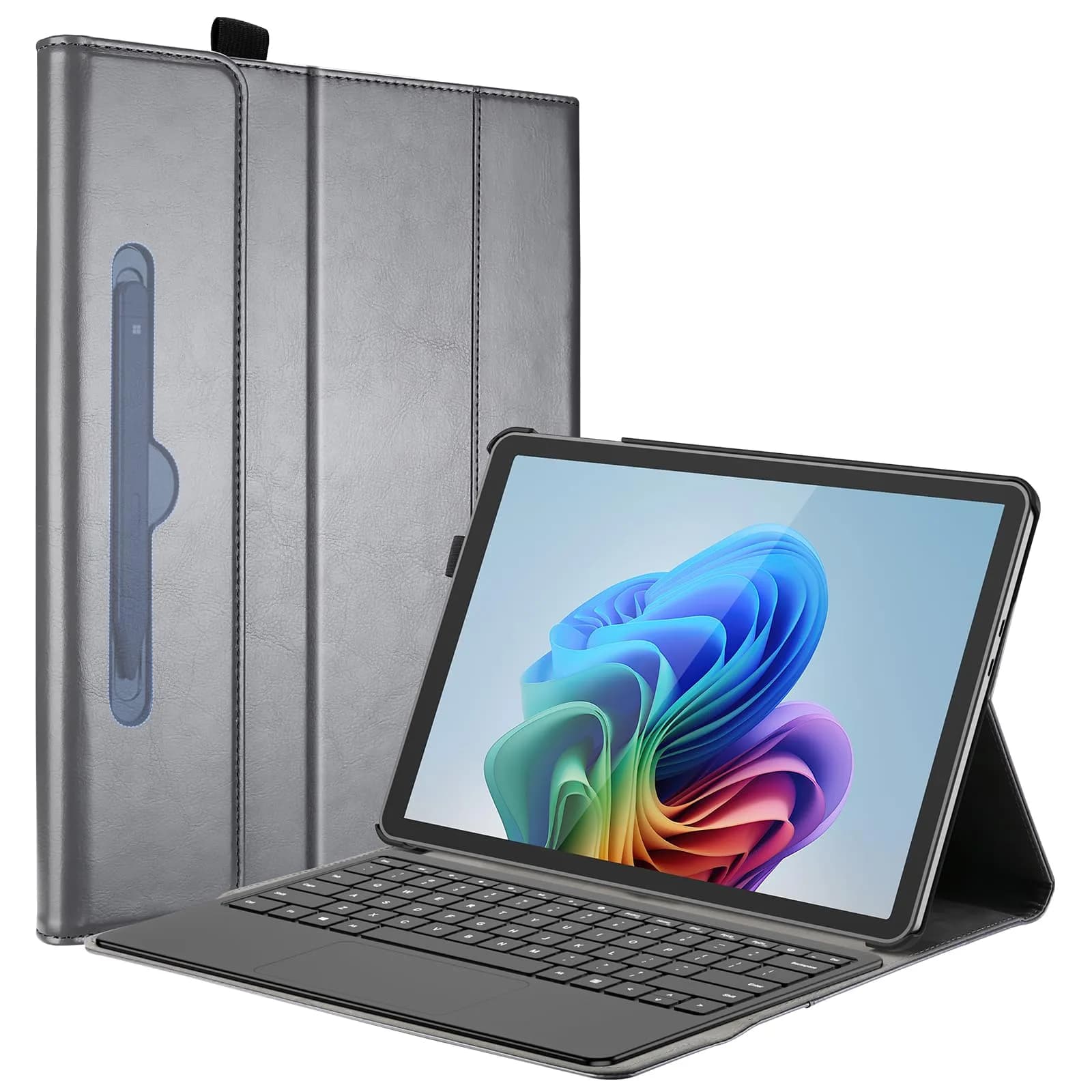 ProCase Premium PU Leather Folio Stand Case for Surface Pro 12" | Wireless Pen Charging & Extra Storage — Grey