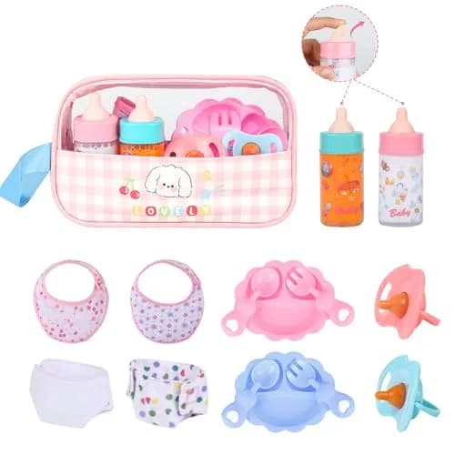 CARANOVO Baby Doll Feeding & Caring Set, 7-Piece Kit for 10-17 Inch Dolls, Pink thumbnail 1