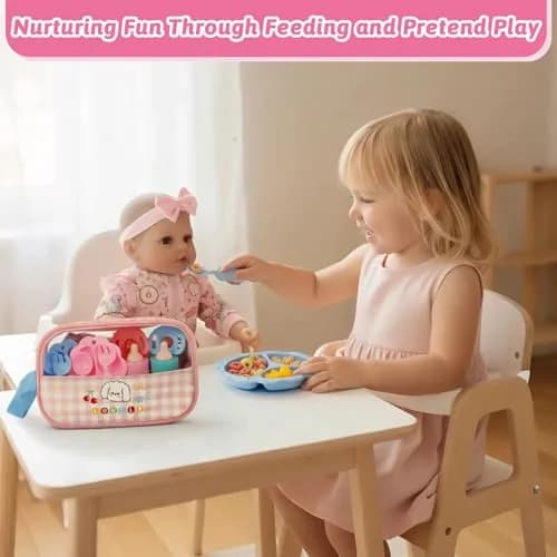 CARANOVO Baby Doll Feeding & Caring Set, 7-Piece Kit for 10-17 Inch Dolls, Pink thumbnail 6
