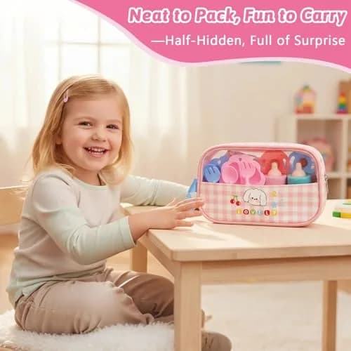 CARANOVO Baby Doll Feeding & Caring Set, 7-Piece Kit for 10-17 Inch Dolls, Pink thumbnail 9