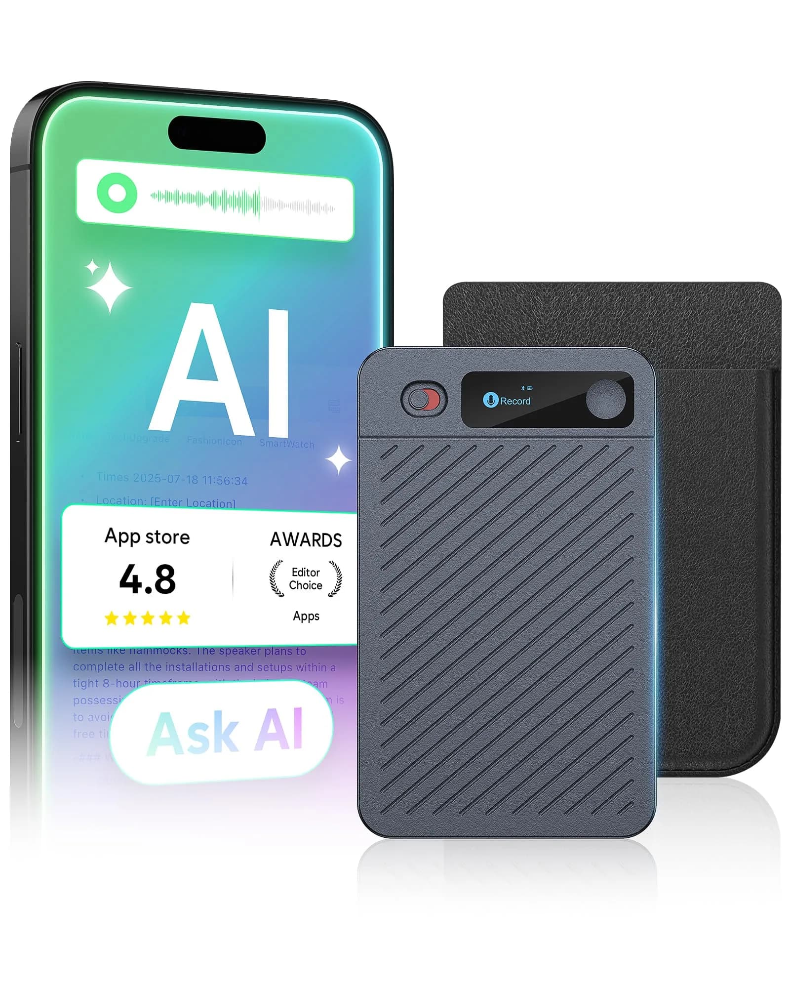 Elasound AI Voice Recorder 64GB | Transcribe & Summarize in 121 Languages, 45H Battery, Magnetic Case
