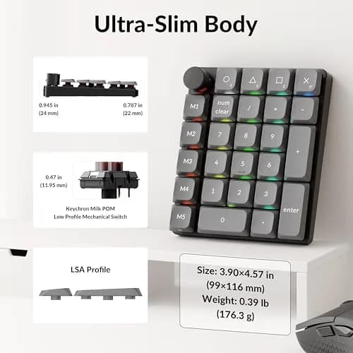 Keychron K0 Max Wireless Low-Profile Numeric Pad with RGB & Bluetooth 5.3 | Programmable, Hot-Swappable Brown Switch, 27 Keys thumbnail 4