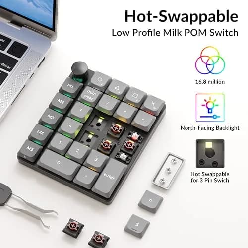 Keychron K0 Max Wireless Low-Profile Numeric Pad with RGB & Bluetooth 5.3 | Programmable, Hot-Swappable Brown Switch, 27 Keys thumbnail 6